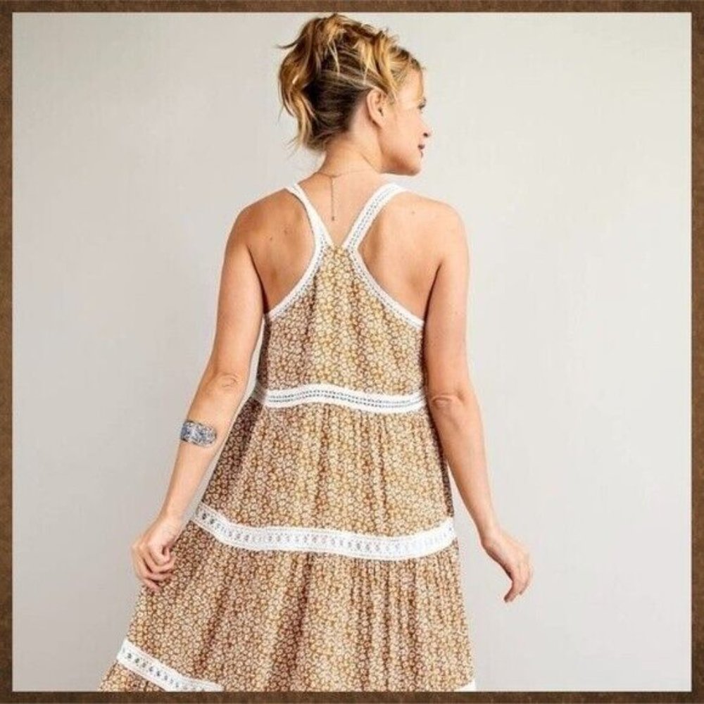 EASEL Racerback Floral Print Lace Trim Tiers Midi - Maxi Ruffled Hem - Picture 15 of 16